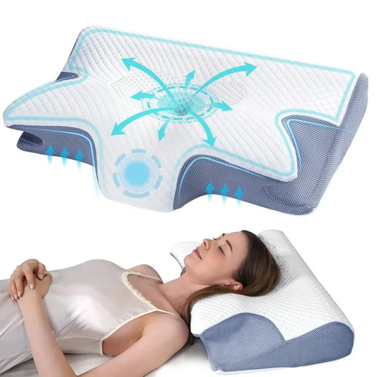 Memory Foam Neck Support Butterfly Pillow for Pain Relief & Better Sleep